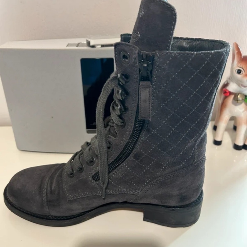 CHANEL Charcoal Lace-Up Ankle Boots - Picture 3 of 5